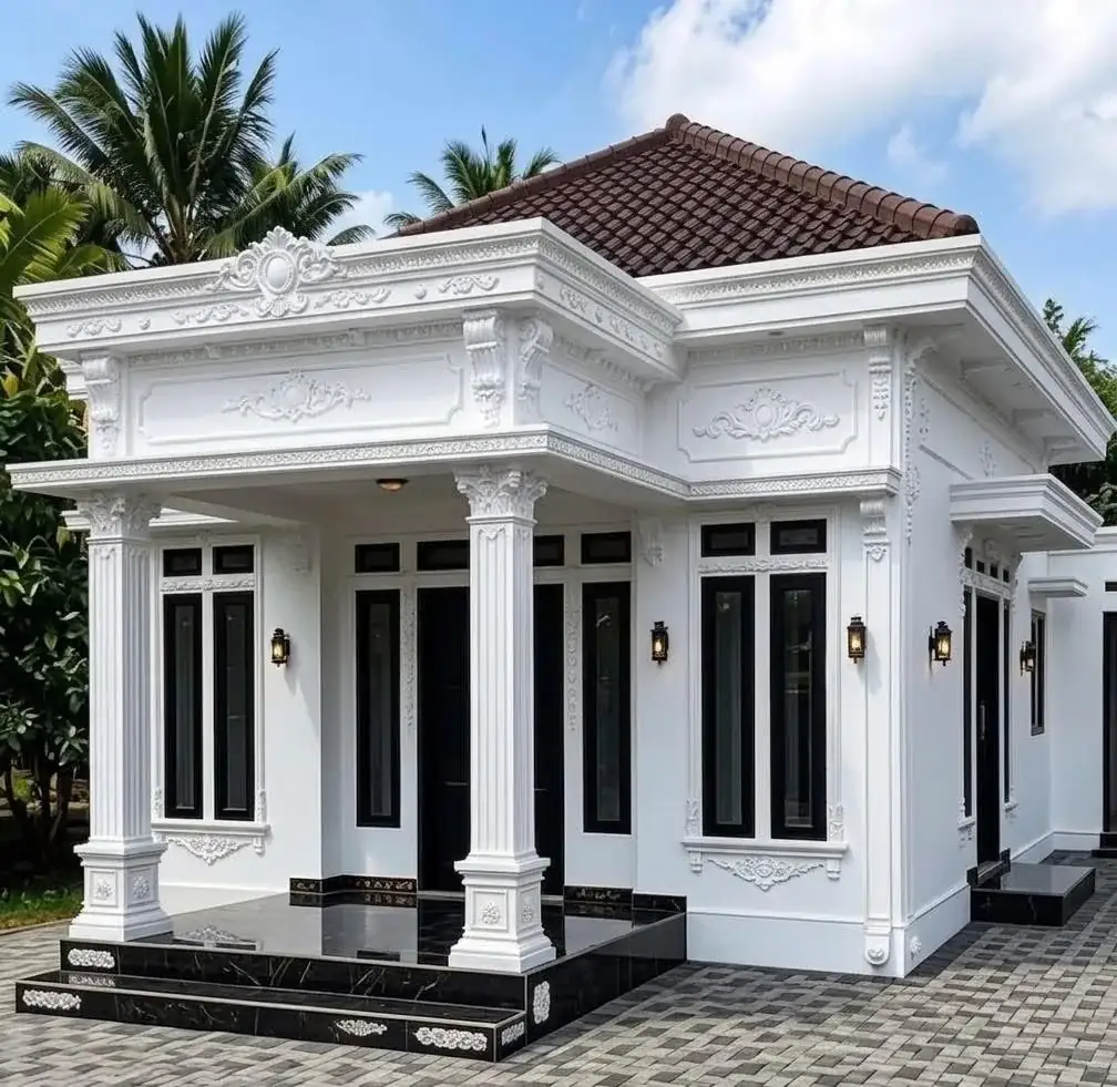 Tampak depan hunian satu lantai dengan teras